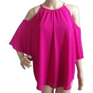 Marisol Blouse Womens Size Large Pink Cold Shoulder top shirt l